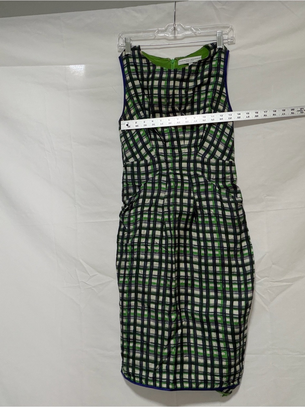 Carolina Herrera Green, Navy and White Plaid Sleeveless Dress - Picture 2 of 6
